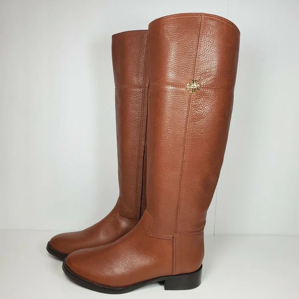 Tory Burch Women boots Jolie Leather Rustic Brown Riding Boots Size 5 M US new